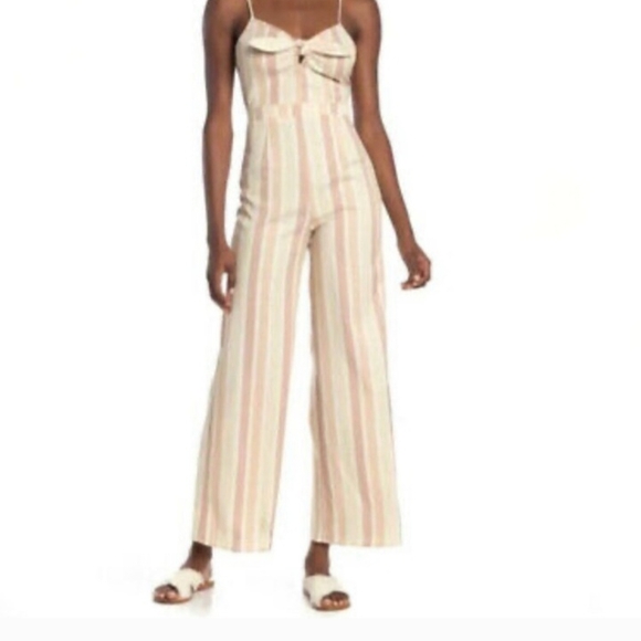 Romeo & Juliet Couture Pants - Striped Cream Jumpsuit
